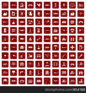 100 industry icons set in grunge style red color isolated on white background vector illustration. 100 industry icons set grunge red