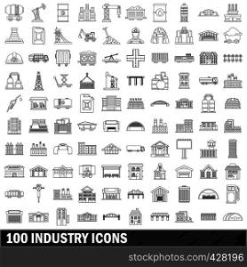 100 industry icons set in outline style for any design vector illustration. 100 industry icons set, outline style