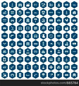100 industry icons set in sapphirine hexagon isolated vector illustration. 100 industry icons sapphirine violet