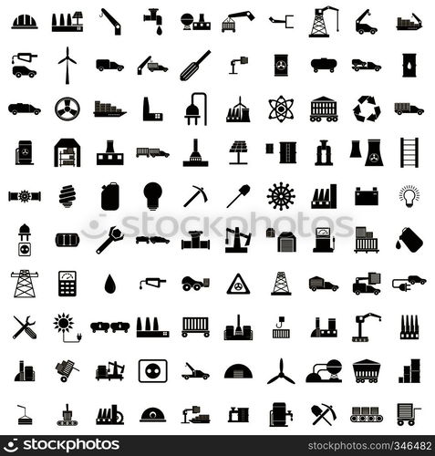 100 Industry icons set isolated on white background. 100 Industry icons set