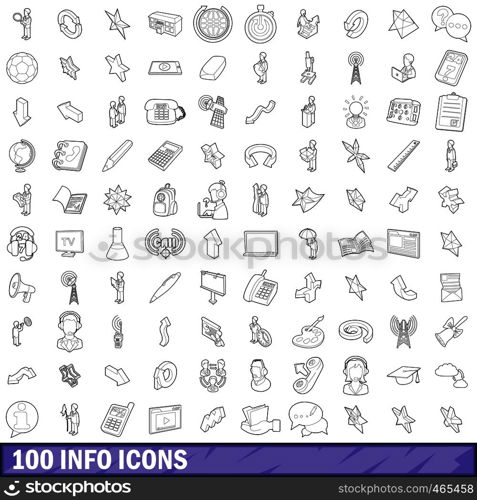 100 info icons set in outline style for any design vector illustration. 100 info icons set, outline style