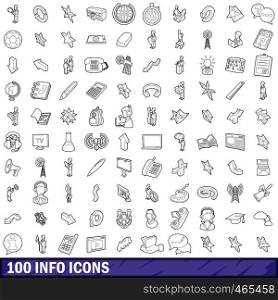 100 info icons set in outline style for any design vector illustration. 100 info icons set, outline style