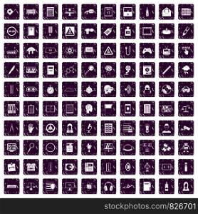 100 information icons set in grunge style purple color isolated on white background vector illustration. 100 information icons set grunge purple