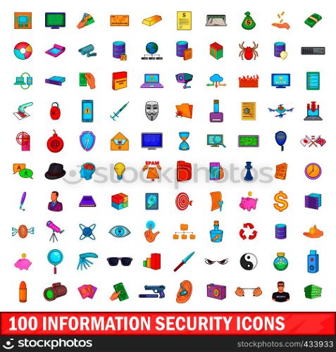 100 information security icons set in cartoon style for any design vector illustration. 100 information security icons set, cartoon style