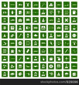 100 initiation icons set in grunge style green color isolated on white background vector illustration. 100 initiation icons set grunge green
