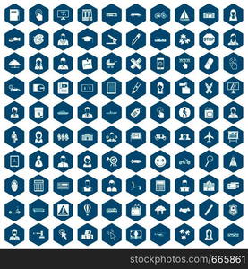 100 initiation icons set in sapphirine hexagon isolated vector illustration. 100 initiation icons sapphirine violet