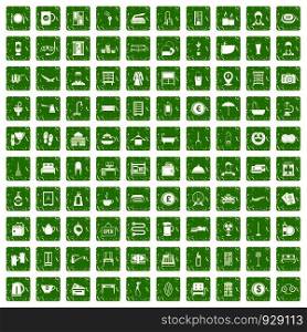 100 inn icons set in grunge style green color isolated on white background vector illustration. 100 inn icons set grunge green