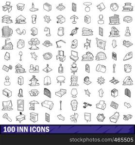 100 inn icons set in outline style for any design vector illustration. 100 inn icons set, outline style