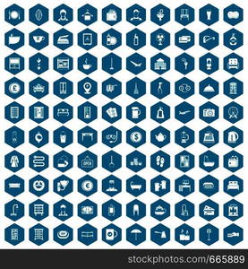 100 inn icons set in sapphirine hexagon isolated vector illustration. 100 inn icons sapphirine violet