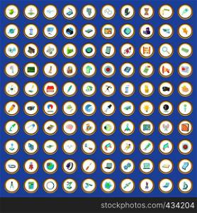 100 innovation icons circle set on blue background cartoon style vector illustration. 100 innovation icons set cartoon vector