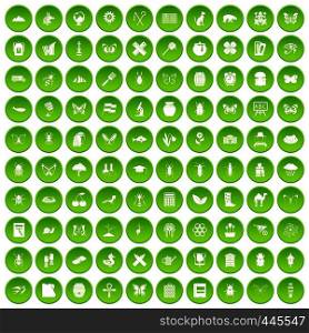 100 insects icons set green circle isolated on white background vector illustration. 100 insects icons set green circle