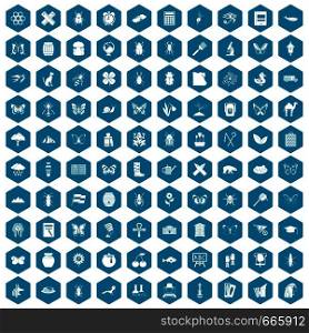 100 insects icons set in sapphirine hexagon isolated vector illustration. 100 insects icons sapphirine violet