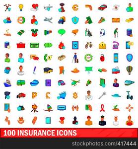 100 insurance icons set in cartoon style for any design vector illustration. 100 insurance icons set, cartoon style