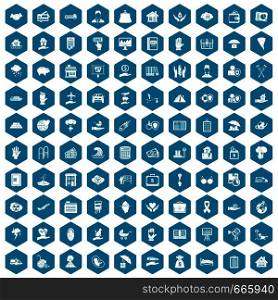 100 insurance icons set in sapphirine hexagon isolated vector illustration. 100 insurance icons sapphirine violet