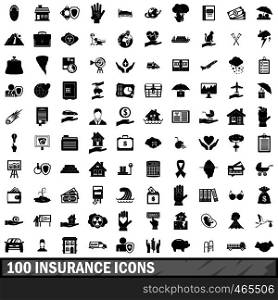 100 insurance icons set in simple style for any design vector illustration. 100 insurance icons set, simple style