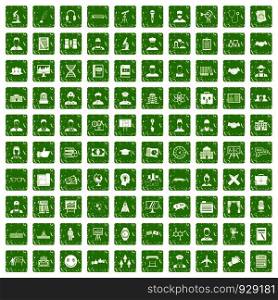 100 intelligent icons set in grunge style green color isolated on white background vector illustration. 100 intelligent icons set grunge green