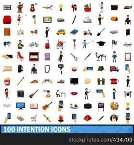 100 intention icons set in cartoon style for any design vector illustration. 100 intention icons set, cartoon style