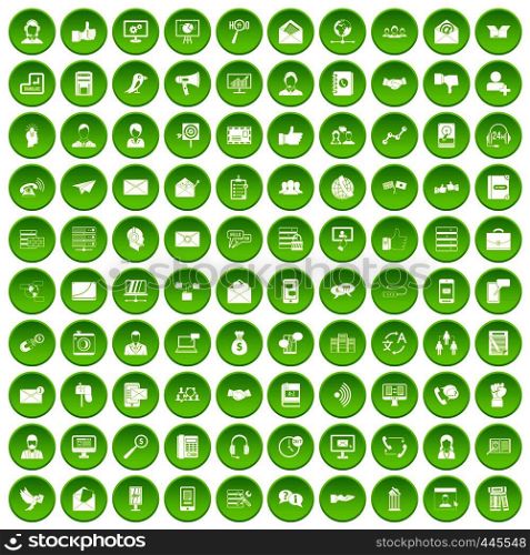 100 interaction icons set green circle isolated on white background vector illustration. 100 interaction icons set green circle