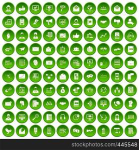 100 interaction icons set green circle isolated on white background vector illustration. 100 interaction icons set green circle
