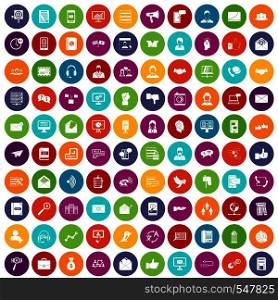 100 interaction icons set in different colors circle isolated vector illustration. 100 interaction icons set color