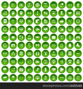100 interface icons set green circle isolated on white background vector illustration. 100 interface icons set green circle