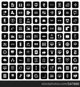 100 interface icons set in black color isolated vector illustration. 100 interface icons set black