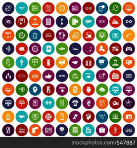 100 interface icons set in different colors circle isolated vector illustration. 100 interface icons set color