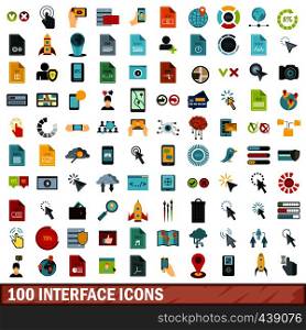 100 interface icons set in flat style for any design vector illustration. 100 interface icons set, flat style