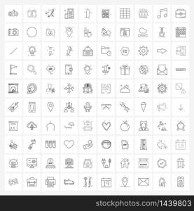 100 Interface Line Icon Set of modern symbols on arrow, magazine, birds, interview, classified Vector Illustration