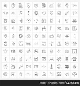 100 Interface Line Icon Set of modern symbols on cloud, protection, download, protected, text Vector Illustration