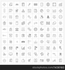 100 Interface Line Icon Set of modern symbols on education, pen, avatar, document, file Vector Illustration