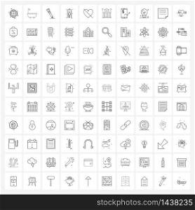 100 Interface Line Icon Set of modern symbols on heart, mobile, beauty, avatar, mobile Vector Illustration