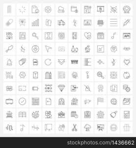 100 Interface Line Icon Set of modern symbols on load, cloud, error, plus, essential Vector Illustration