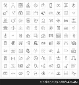 100 Interface Line Icon Set of modern symbols on setting, banking, science, location, solution Vector Illustration