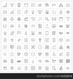 100 Interface Line Icon Set of modern symbols on smart, month, cup, date, traffic Vector Illustration