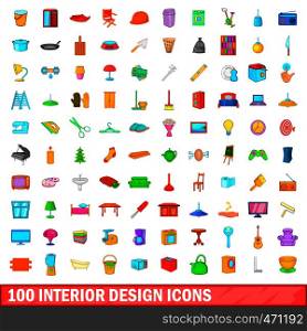 100 interior design icons set in cartoon style for any design illustration. 100 interior design icons set, cartoon style