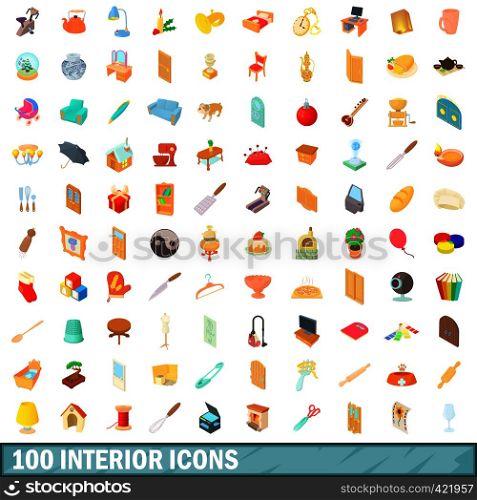 100 interior icons set in cartoon style for any design vector illustration. 100 interior icons set, cartoon style