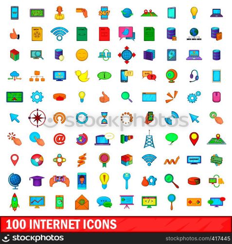 100 internet icons set in cartoon style for any design vector illustration. 100 internet icons set, cartoon style