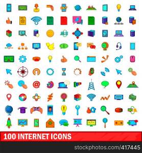 100 internet icons set in cartoon style for any design vector illustration. 100 internet icons set, cartoon style