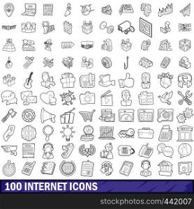 100 internet icons set in outline style for any design vector illustration. 100 internet icons set, outline style