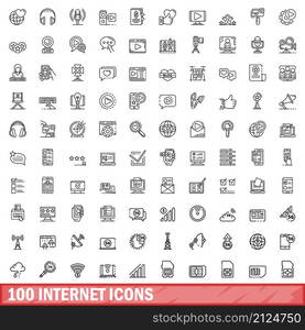 100 internet icons set. Outline illustration of 100 internet icons vector set isolated on white background. 100 internet icons set, outline style