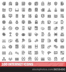 100 internet icons set. Outline illustration of 100 internet icons vector set isolated on white background. 100 internet icons set, outline style