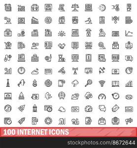 100 internet icons set. Outline illustration of 100 internet icons vector set isolated on white background. 100 internet icons set, outline style