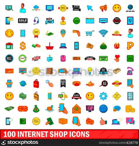 100 internet shop icons set in cartoon style for any design vector illustration. 100 internet shop icons set, cartoon style