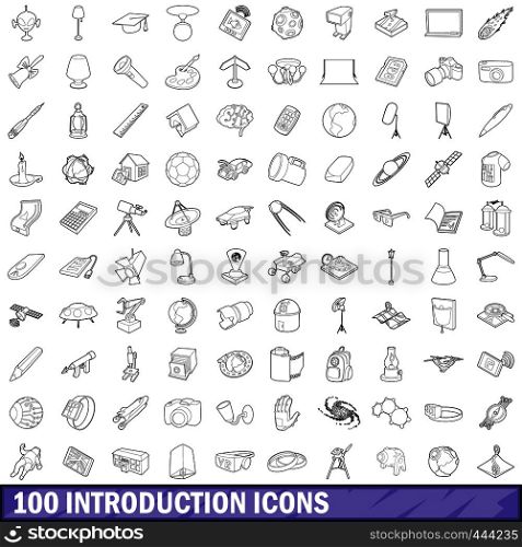 100 introduction icons set in outline style for any design vector illustration. 100 introduction icons set, outline style