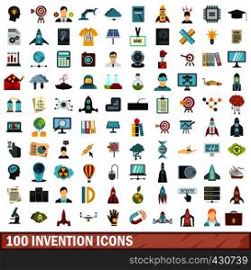 100 invention icons set in flat style for any design vector illustration. 100 invention icons set, flat style