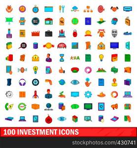 100 investment icons set in cartoon style for any design vector illustration. 100 investment icons set, cartoon style