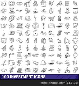 100 investment icons set in outline style for any design vector illustration. 100 investment icons set, outline style