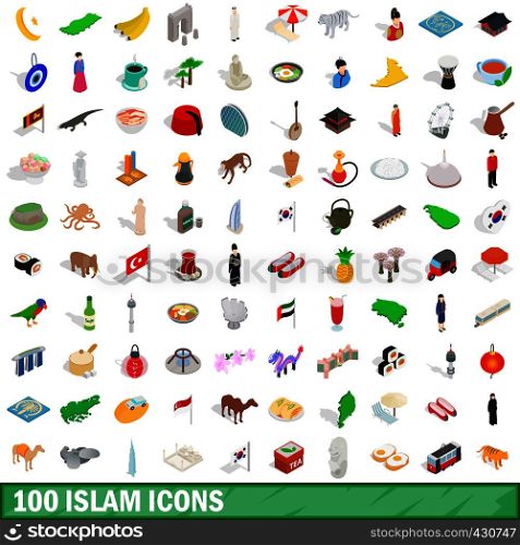 100 islam icons set in isometric 3d style for any design vector illustration. 100 islam icons set, isometric 3d style