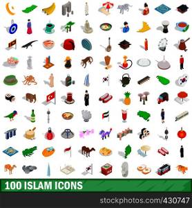 100 islam icons set in isometric 3d style for any design vector illustration. 100 islam icons set, isometric 3d style